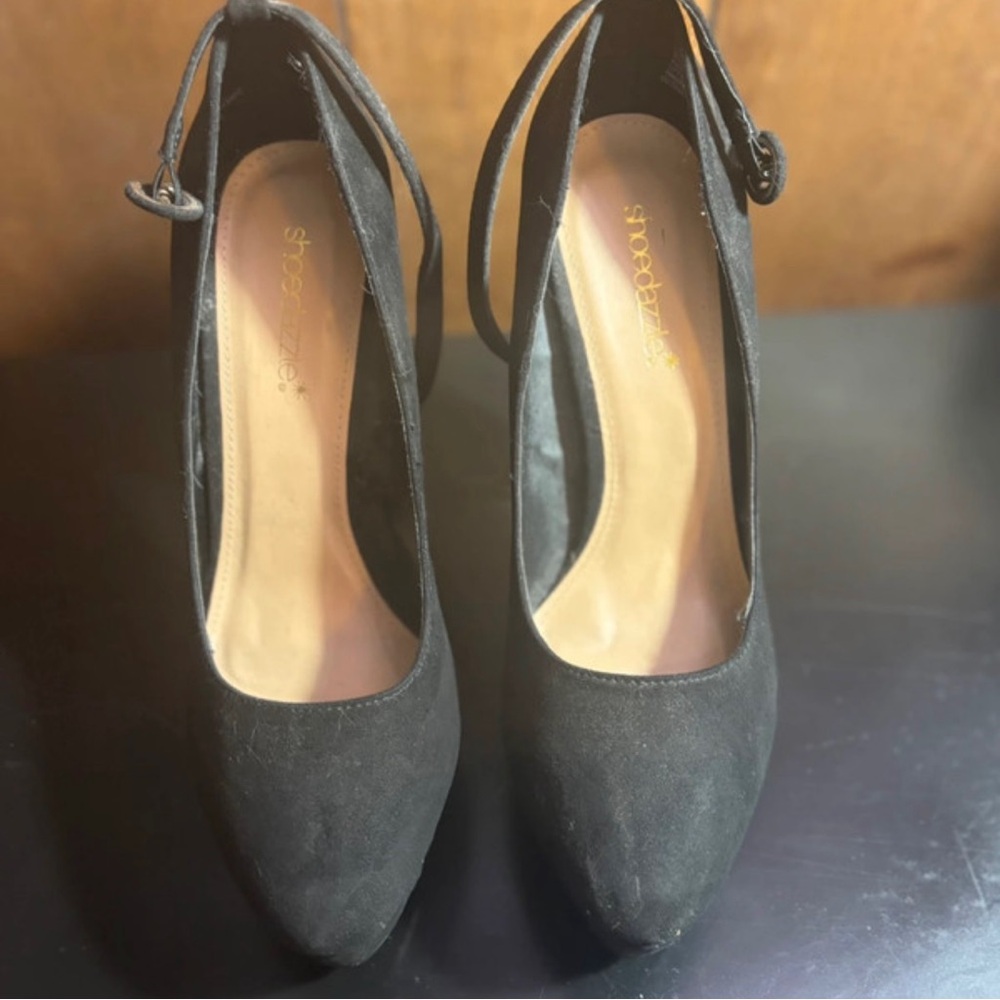 Shoe Dazzle Black Classic Heels with Ankle Straps